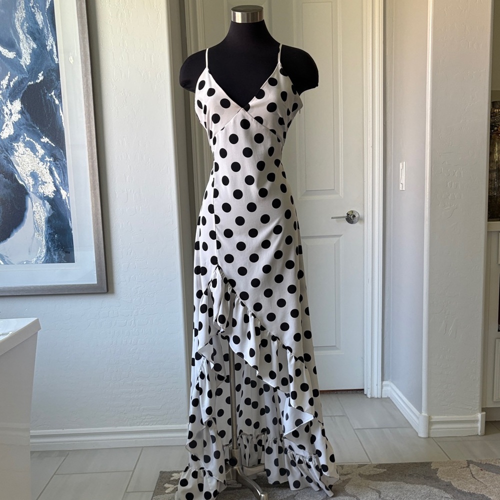Polka Dot Ruffle Maxi Dress - Black & White